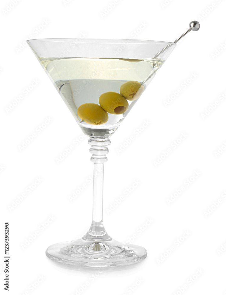 Martini cocktail with olives in glass isolated on white Martini cocktail with olives in glass isolated on white