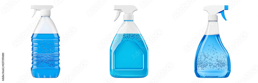 Cleaning Spray Bottles in Bright Blue Isolated on transparent background Cleaning Spray Bottles in Bright Blue Isolated on transparent background