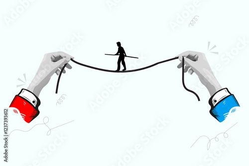 Balancing Act Precarious Tightrope Walk Between Opposing Forces