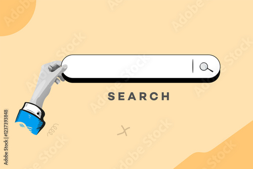 Digital Search Bar Hand Interaction Online Query Finding Information