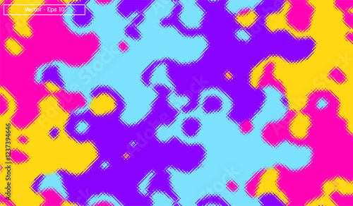 Abstract vector design of crystalline liquid shapes in bright colors
