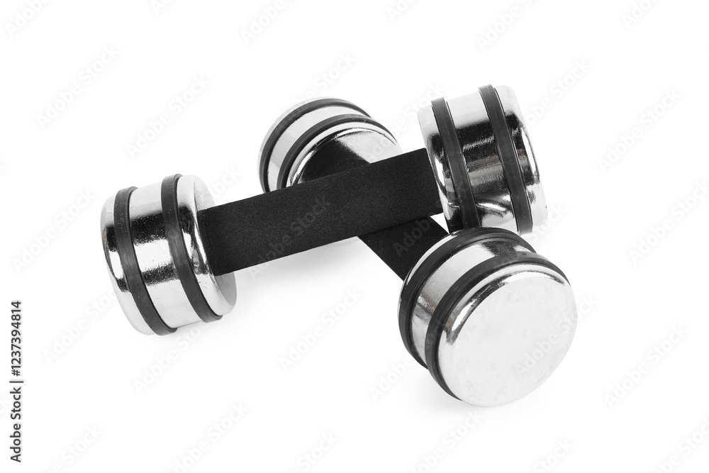 Two dumbbells isolated on white. Sports equipment Two dumbbells isolated on white. Sports equipment