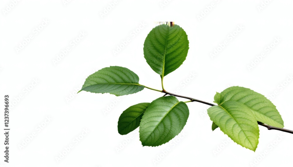 Fototapeta premium Vibrant Green Leaves Branch Isolated on White Background