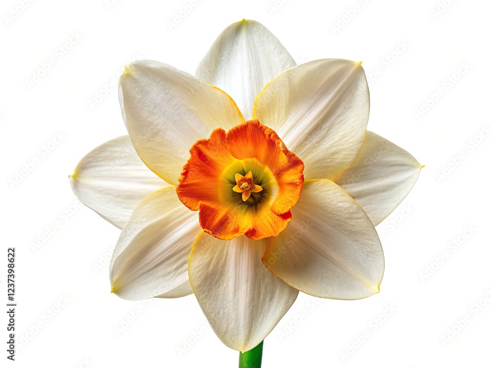 Fototapeta premium Aerial view of beautiful, isolated daffodils, showcasing their spring bloom against a clean white backdrop.