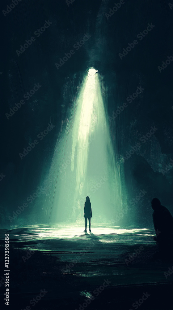 Anime-style illustration depicting a mysterious figure standing under a spotlight Anime-style illustration depicting a mysterious figure standing under a spotlight