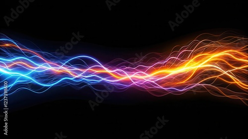 Electric current flow lines on black background, abstract design