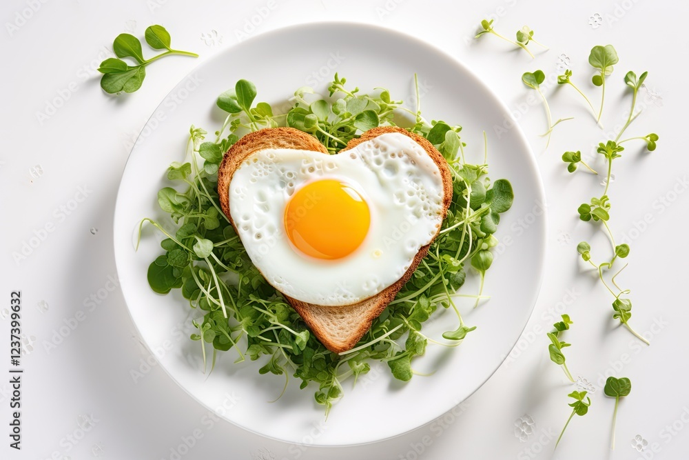 Valentine s day themed breakfast with heart shaped egg on toast served on a white plate Includes a homemade healthy sandwich milk eggs and microgreens arrange Valentine s day themed breakfast with heart shaped egg on toast served on a white plate Includes a homemade healthy sandwich milk eggs and microgreens arrange
