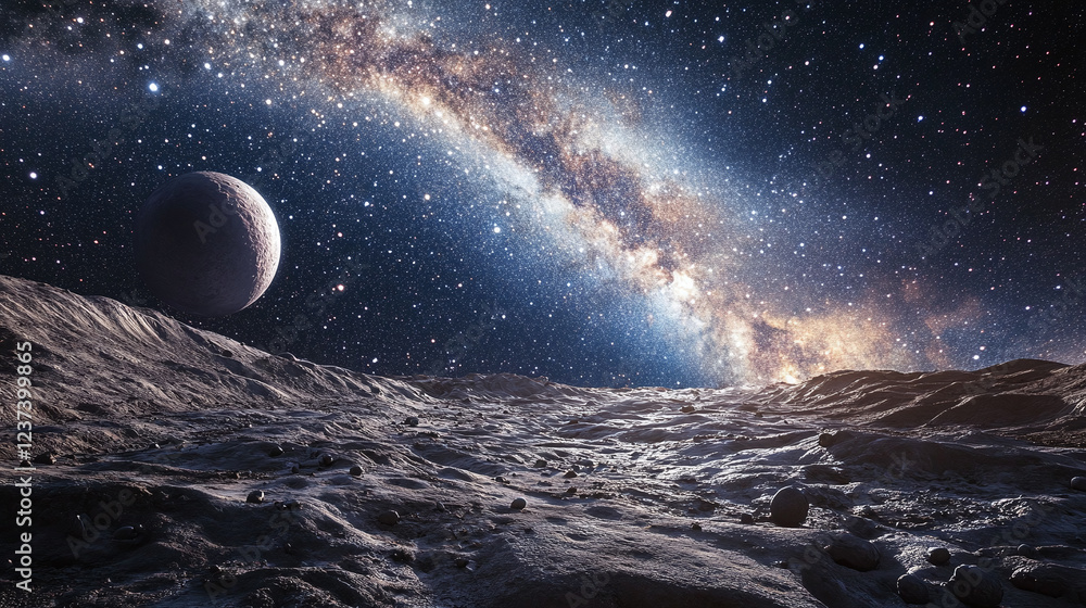 Fototapeta premium A stunning view of the Milky Way galaxy from the surface of an alien moon