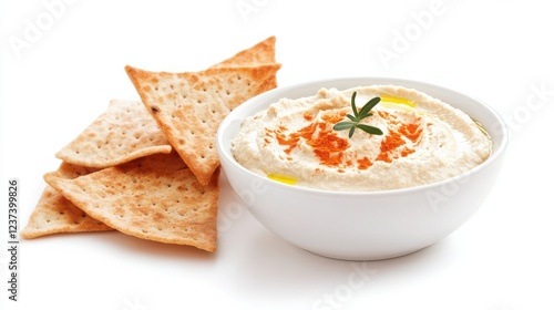 Delicious creamy hummus with crackers and paprika garnish for snack time