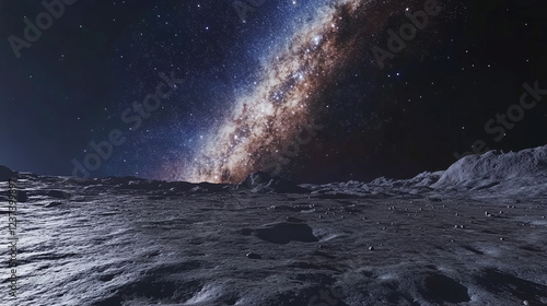 A stunning view of the Milky Way galaxy from the surface of an alien moon