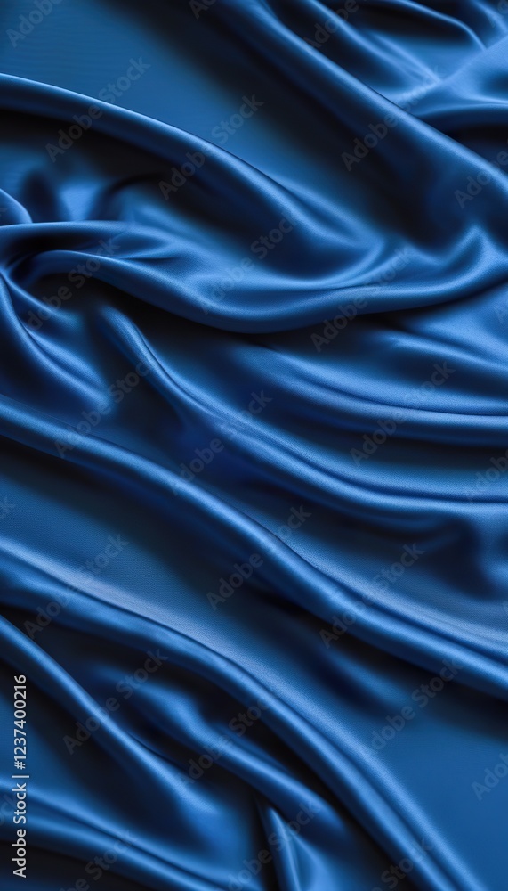 Fototapeta premium Elegant Blue Satin Fabric Drapes, Soft Texture, Luxurious Waves