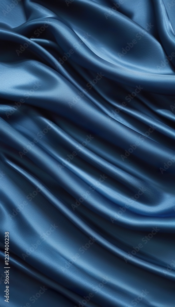 Obraz premium Elegant Blue Satin Fabric Drapes, Soft Texture, Luxurious Waves