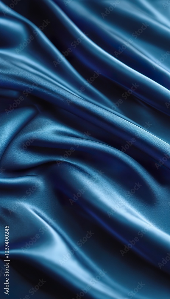 Obraz premium Elegant Blue Satin Fabric Drapes, Soft Texture, Luxurious Waves