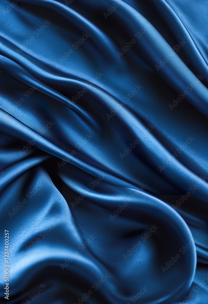 Fototapeta premium Elegant Blue Satin Fabric Drapes, Soft Texture, Luxurious Waves
