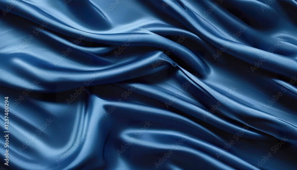 Fototapeta premium Elegant Blue Satin Fabric Drapes, Soft Texture, Luxurious Waves