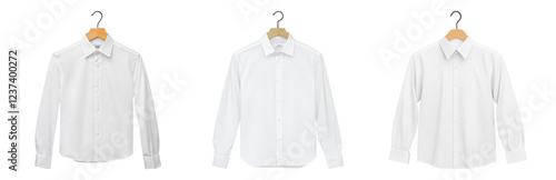 Three White Dress Shirts on Hangers Isolated on transparent background
