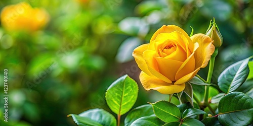 Close-up of a vibrant yellow Rosa Landora bud; a beautiful garden bloom for Valentineâ€™s Day or weddings. photo