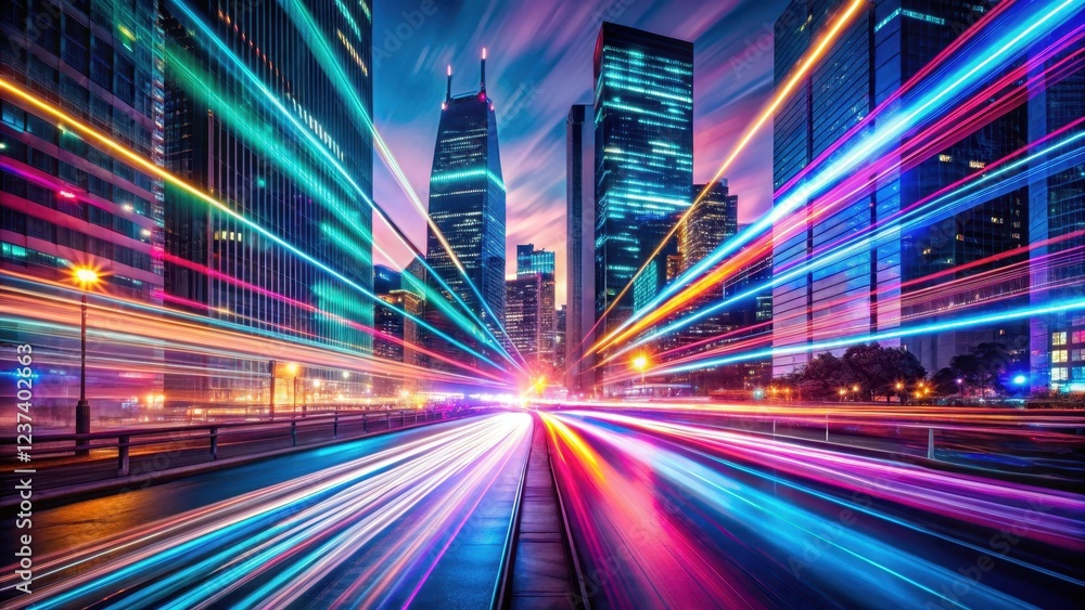 Fototapeta premium High-speed motion streaks of vibrant neon lights moving in a futuristic direction