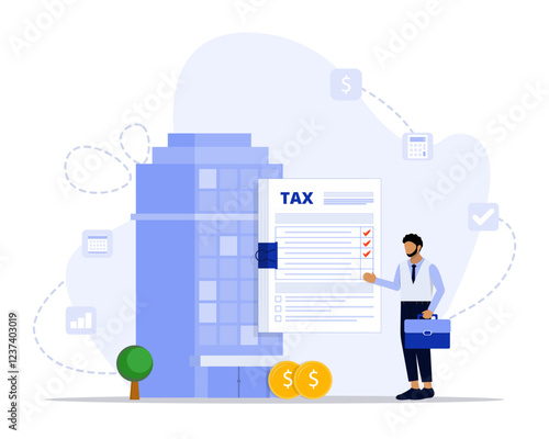 Corporate tax concept illustration. Suitable for landing page, ui, web, App intro card, editorial, flyer, and banner.