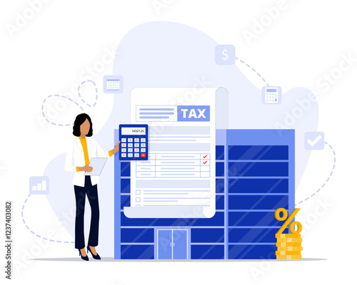 Corporate tax concept illustration. Suitable for landing page, ui, web, App intro card, editorial, flyer, and banner.