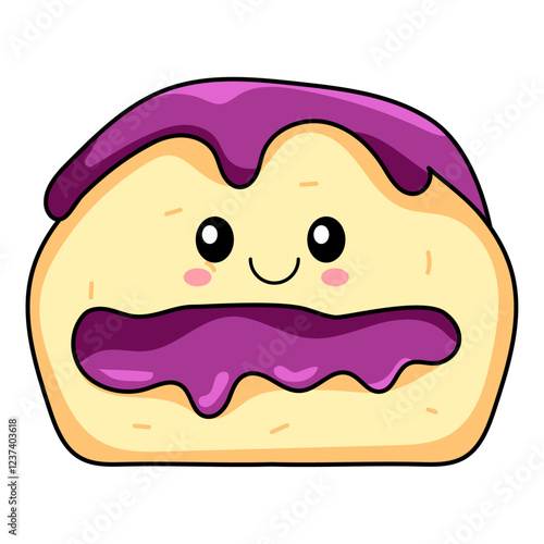 cute cake cartoon kawaii sticker. character vector illustration