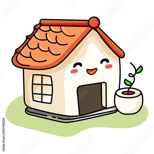 cute home cartoon kawaii sticker. character vector illustration
