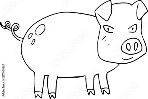 Smiling piglet with cunning eyes looks at the camera
