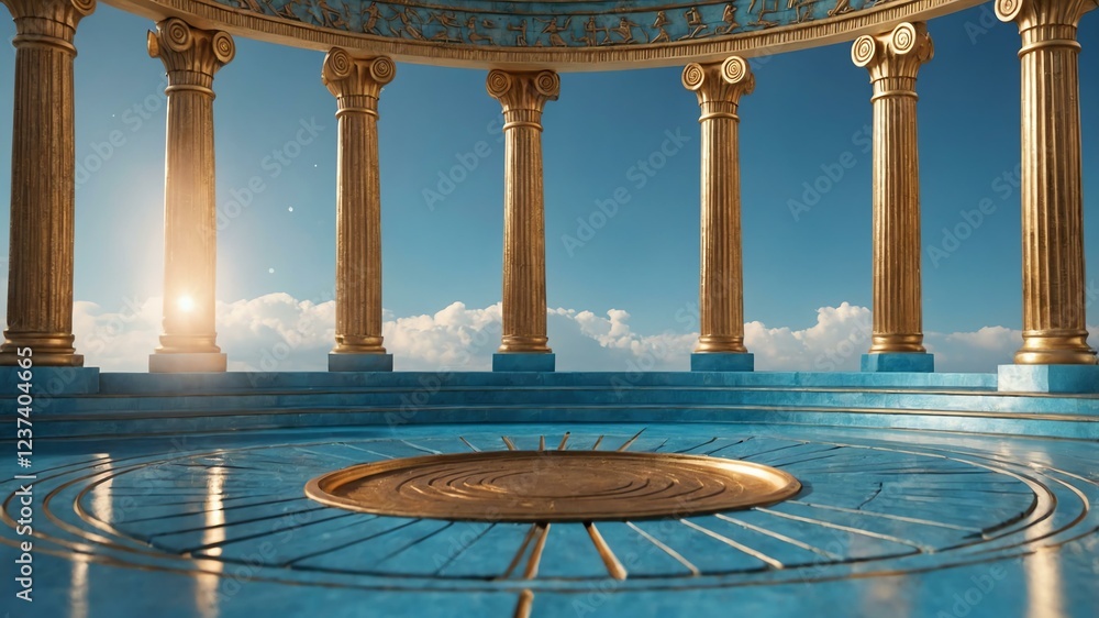 Fototapeta premium luxury ancient greek themed podium on soft blue background