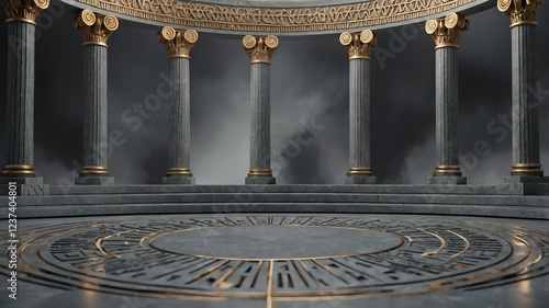 luxury ancient greek themed podium on soft gray background