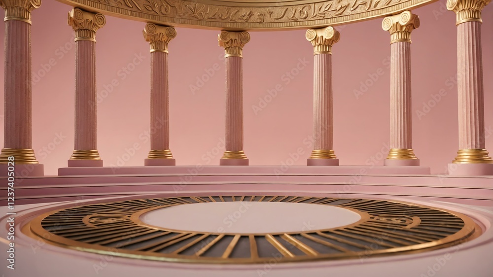 Fototapeta premium luxury ancient greek themed podium on soft pink background