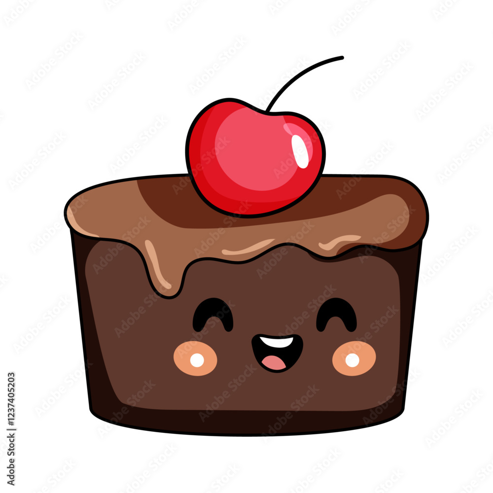 cute cake cartoon kawaii sticker. character vector illustration