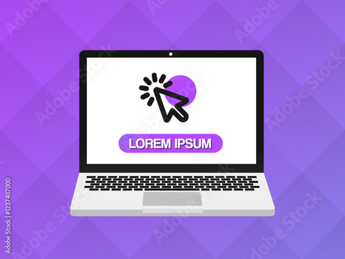 Device mockup with flat design, laptop front view cursor on screen