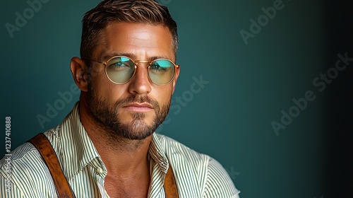 Man, portrait, studio, serious, eyewear, fashion, background, lifestyle.