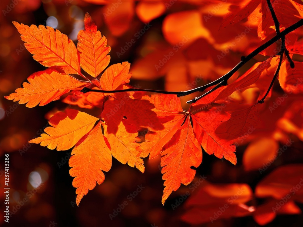 the AI Image Generator, Vivid Orange Autumn Leaves on Tree Branch the AI Image Generator, Vivid Orange Autumn Leaves on Tree Branch