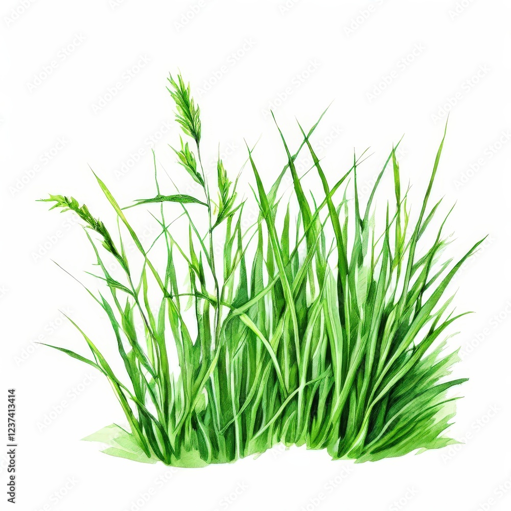 Obraz premium the AI Image Generator, Watercolor Illustration of Vibrant Green Grass