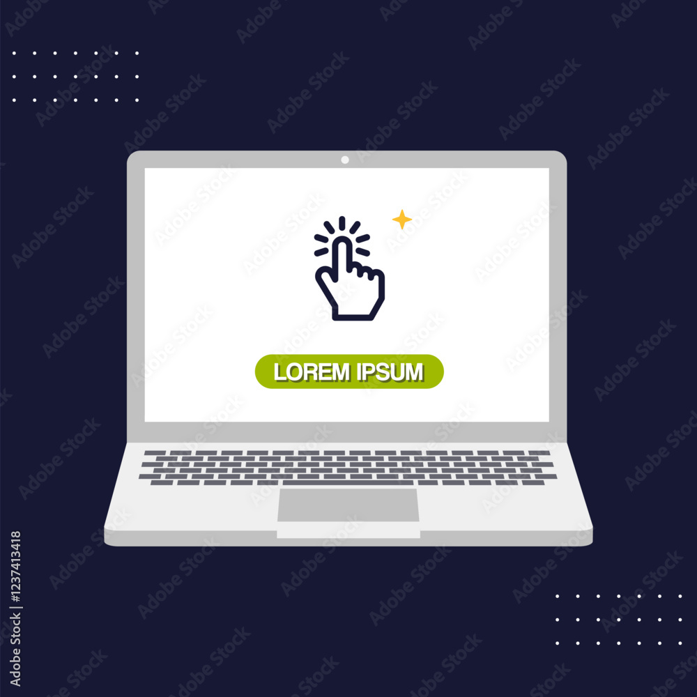 Vector design of computer with cursor icon clicking on the screen on dark background Vector design of computer with cursor icon clicking on the screen on dark background
