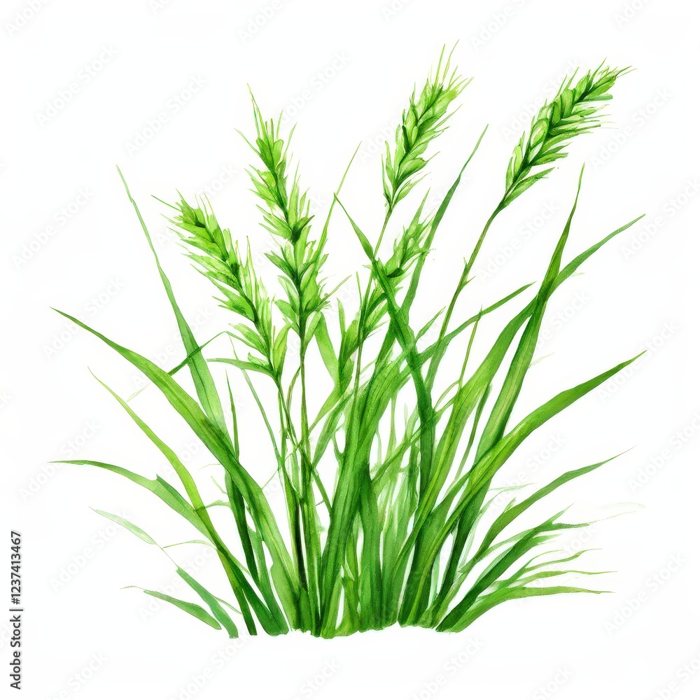 Naklejka premium the AI Image Generator, Watercolor Illustration of Vibrant Green Grass