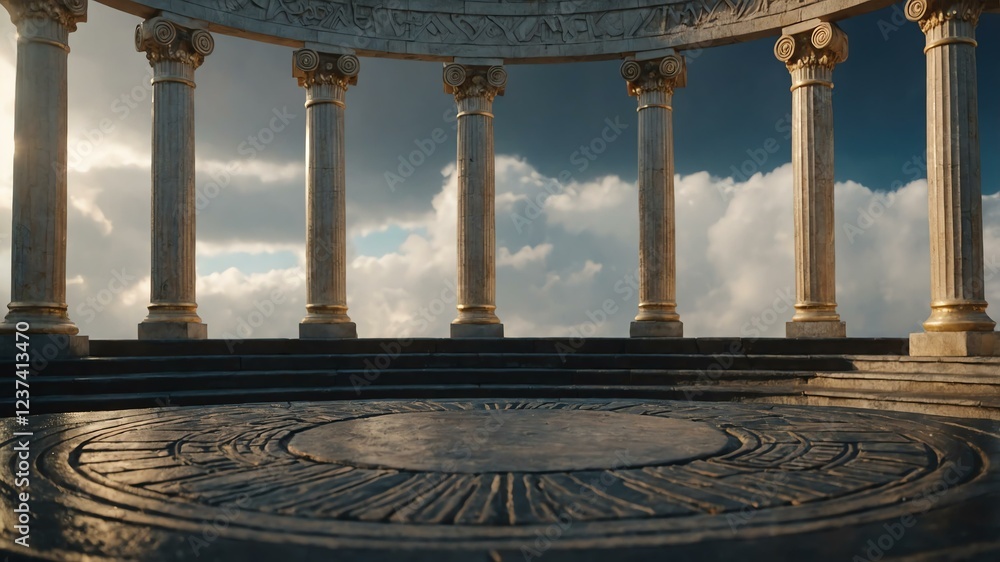 Fototapeta premium aesthetic ancient greek themed podium on heaven background