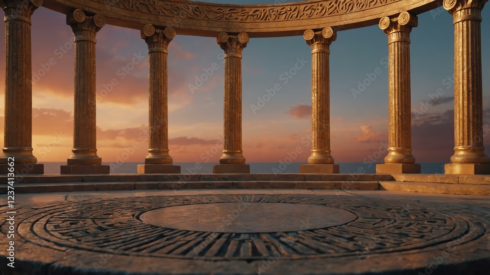 Obraz premium aesthetic ancient greek themed podium on sunset background