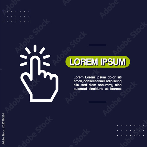 Vector design for advertising with a hand-like cursor clicking