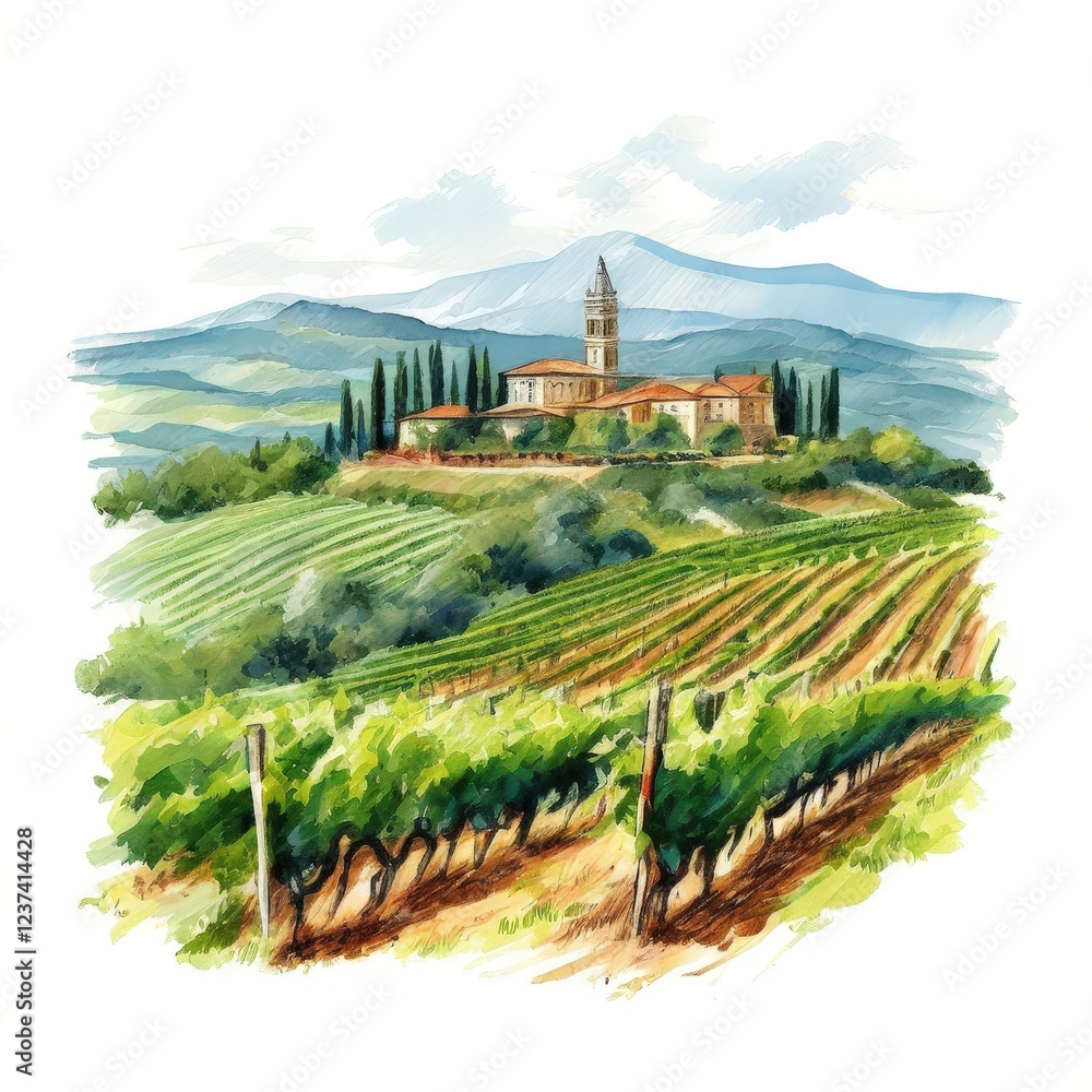Naklejka premium the AI Image Generator, Beautiful Italian Countryside Vineyard Scene