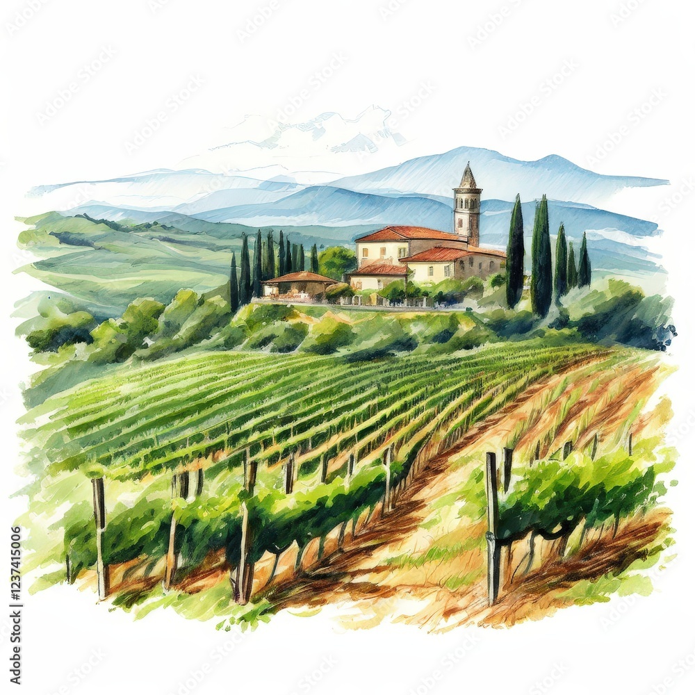 Naklejka premium the AI Image Generator, Beautiful Italian Countryside Vineyard Scene