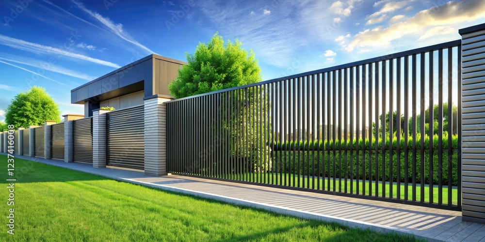 Fototapeta premium Upgrade your yard with stylish, secure modern metal fence designs.