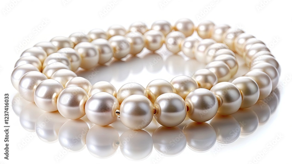 High-resolution image of a classic pearl strand necklace; isolated on white, showcasing its elegance and luxury. High-resolution image of a classic pearl strand necklace; isolated on white, showcasing its elegance and luxury.
