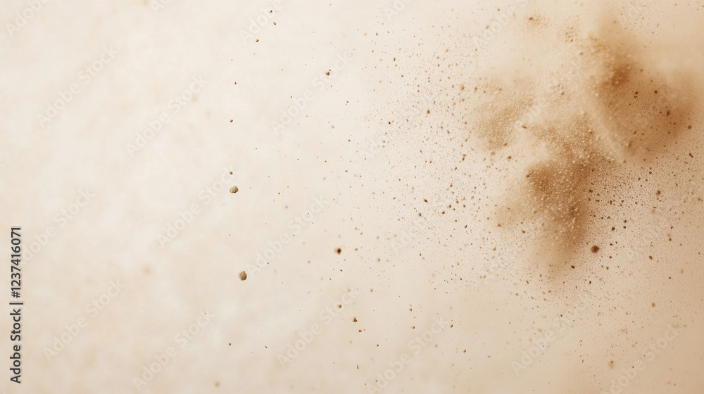Fototapeta premium Desert Sandstorm: Abstract texture of swirling beige sand creating a dynamic dust cloud against a sandy backdrop. A captivating image representing the power of nature.