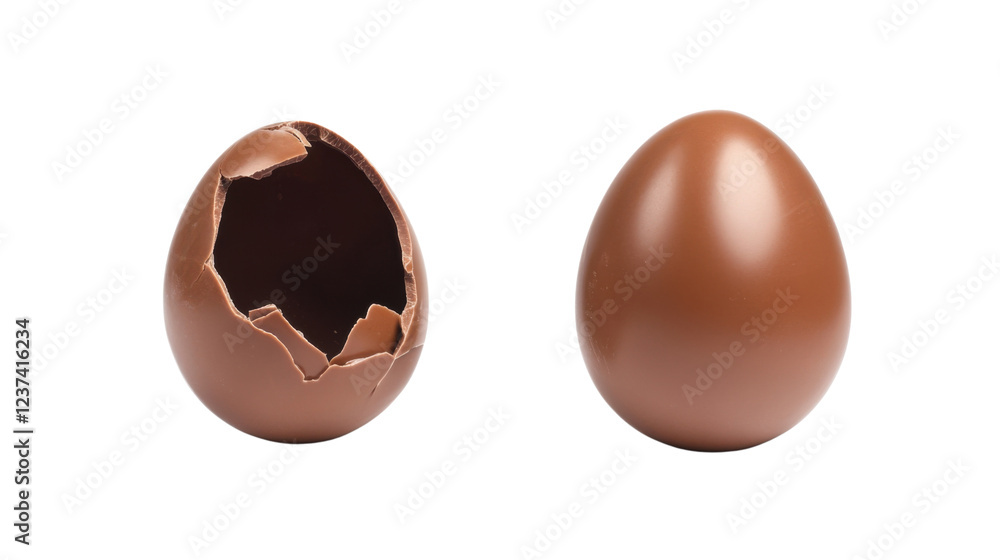 Whole and broken chocolate easter eggs isolated on transparent background Whole and broken chocolate easter eggs isolated on transparent background