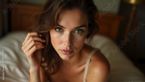 Ethereal portrait of a woman with a soft gaze - evokes intimacy and beauty - suitable for fashion, beauty, and lifestyle publications