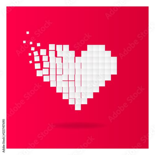 Vector design of a heart with disintegrating square pixels