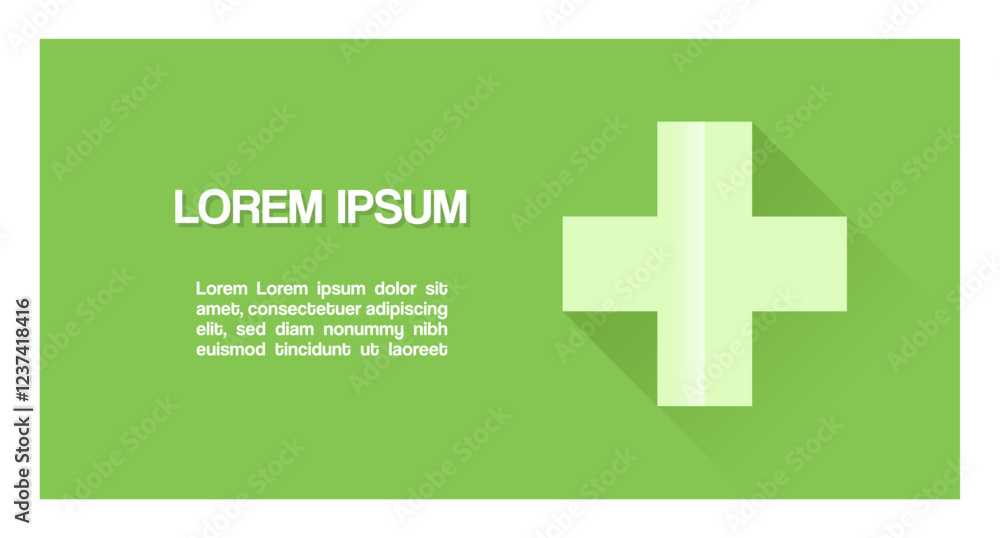 Fototapeta premium Vector green advertisement or publication with cross icon