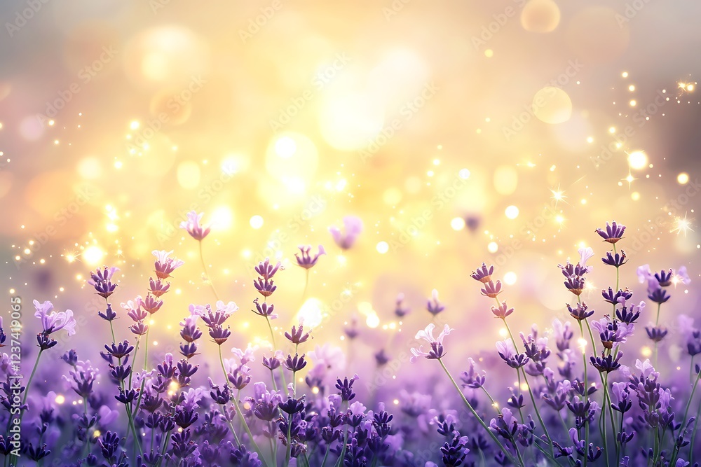 Obraz premium A tranquil lavender garden at dusk with purple flowers filling the landscape with calm